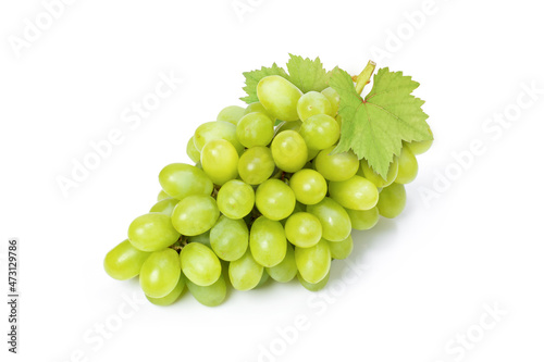 bunch of green grapes with leaf