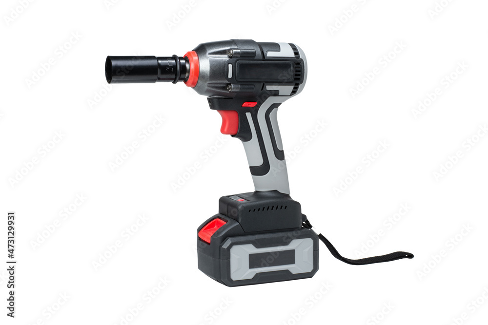Cordless drill screwdriver or electric impact wrench isolated on white background. Clipping path. Cordless drill screwdriver or electric impact wrench isolated on white background. Clipping path.