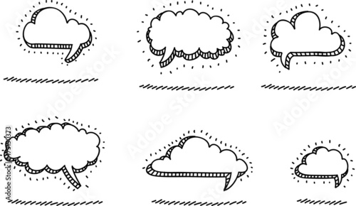 Speech bubbles clouds set. Sketchy hand-drawn vector illustrations.