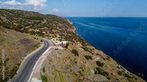 Sudak highway on the Black Sea coast near the village of Malorechenskoye in the Crimea