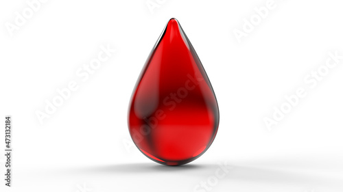 3d illustration on white isolated background Red blood drop. Stock image.