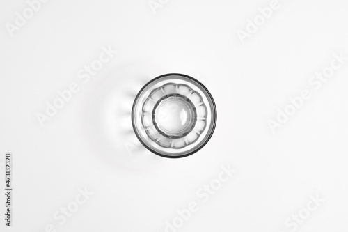 Empty water glass isolated on white background.High resolution photo.Top view. Mock-up.