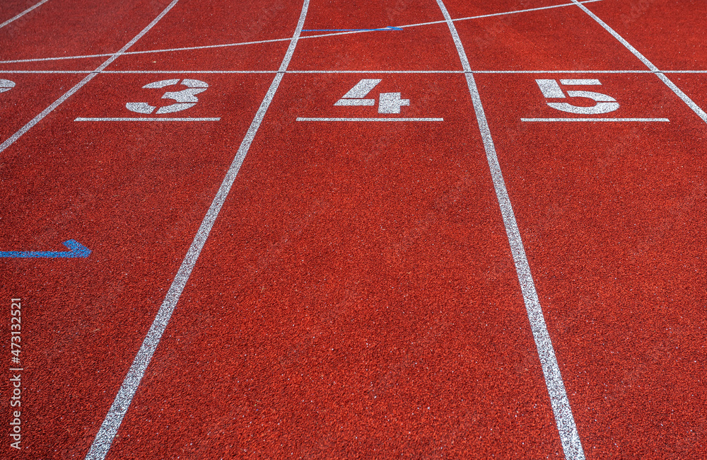 Fototapeta premium red lines whith numbers in a cross-country stadium