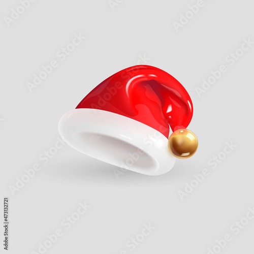 Santa Claus hat isolated on gray background. 3d realistic render vector icon.