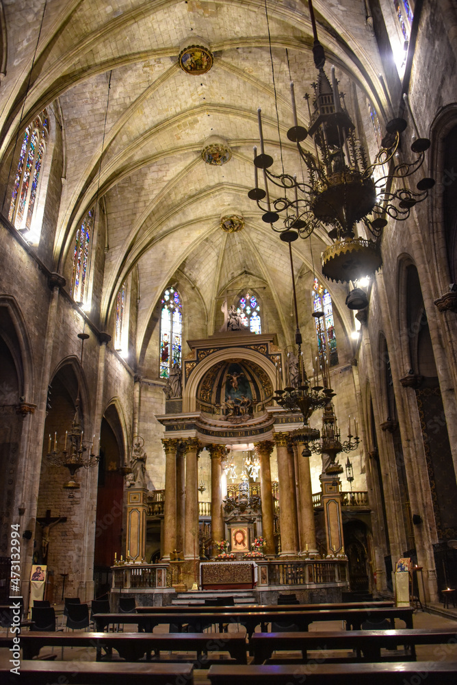 Barcelona, Spain - 23 Nov, 2021: Interior of the Basilica dels Sants Martirs Just i Pastor church, Barcelona, Catalonia, Spain
