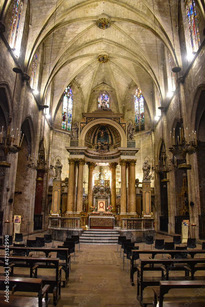 Barcelona, Spain - 23 Nov, 2021: Interior of the Basilica dels Sants Martirs Just i Pastor church, Barcelona, Catalonia, Spain