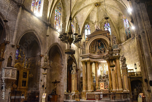 Barcelona, Spain - 23 Nov, 2021: Interior of the Basilica dels Sants Martirs Just i Pastor church, Barcelona, Catalonia, Spain © Mark