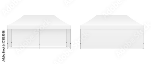 Rectangular Outdoor Canopy Tent Mockup, Front and Back View, Isolated on White Background. Vector Illustration