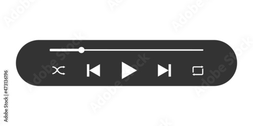 Audio player loading progress bar and buttons. Simple mediaplayer panel template for music mobile app. Podcasting, online radio concept. Vector graphic illustration.