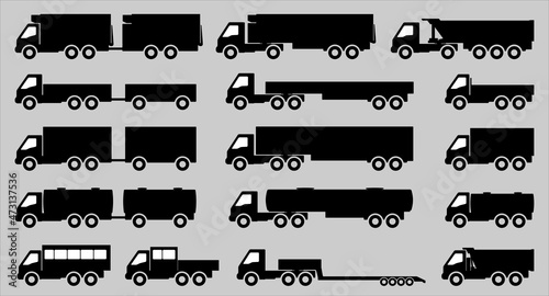 Set of black and white images of trucks.
