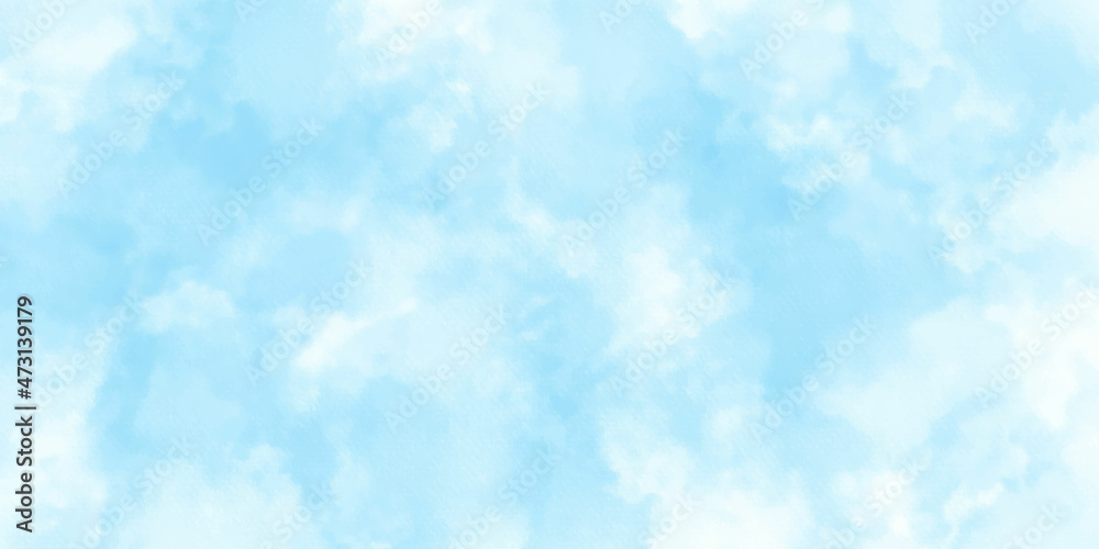 Blue sky with clouds and Abstract watercolor digital art painting for texture background. Abstract blue sky Water color background, Illustration, texture for design
