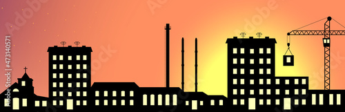 Vector illustration the silhouette of the town.