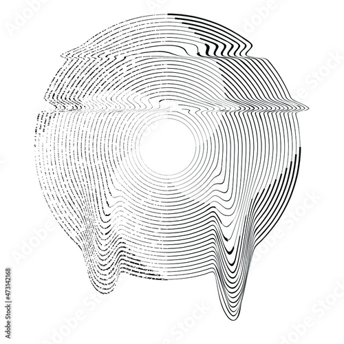 Glitch distorted geometric shape . Minimal art design . Noise destroyed circle logo . Trendy defect error shapes . Glitched frame .Broken effect .Grunge texture . Distressed element .vector 