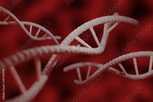 cgi render image of dna on red cloudy background