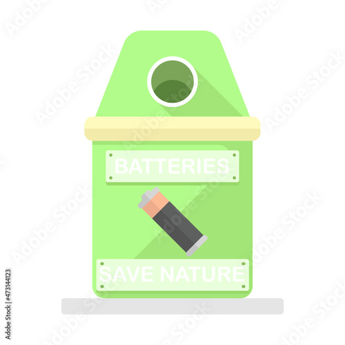 Battery recycling container, vector illustration in flat style, isolated on a white background