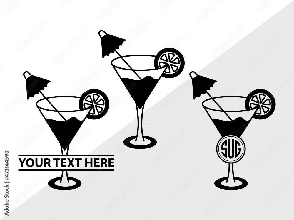Martini Glass Monogram SVG Cut File | Margarita Glass Svg | Wine Glass