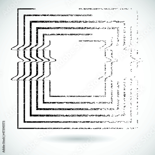 Glitch distorted geometric shape . Minimal art design . Noise destroyed  logo . Trendy defect error shapes . Glitched frame .Broken effect .Grunge texture . Distressed element .vector 