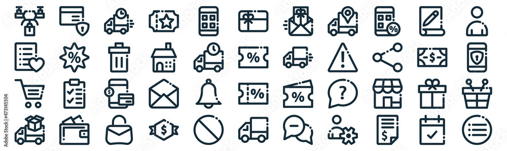 ecommerce basic thin line icon set such as pack of simple mobile app, home, payment method, wallet, shopping cart, delete, document icons for report, presentation, diagram, web design ecommerce basic thin line icon set such as pack of simple mobile app, home, payment method, wallet, shopping cart, delete, document icons for report, presentation, diagram, web design