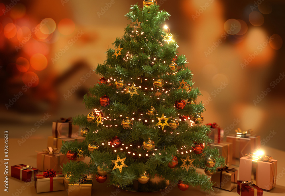 おしゃれなクリスマスツリーとプレゼント背景　 Merry Christmas and New Year holidays background.	