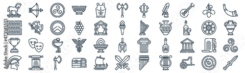 Canvas Print ancient greece thin line icon set such as pack of simple armour, grape, medicine