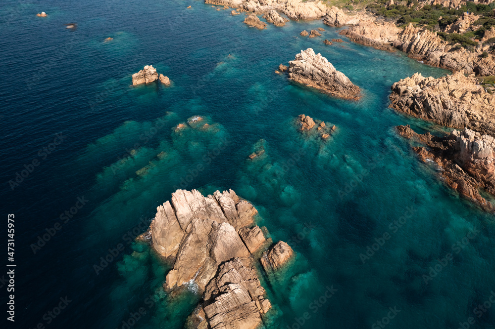 Costa Paradiso beach on Sardinia, Italy. Aerial view.