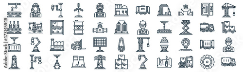 industrial process thin line icon set such as pack of simple engineer, barrel, factory, industrial robot, container, stock, lever icons for report, presentation, diagram, web design