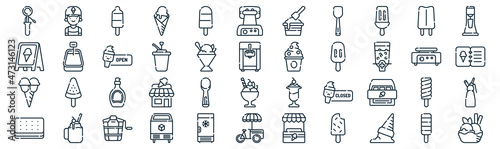 ice cream shop thin line icon set such as pack of simple , syrup, syrup, smoothie, ice cream, ice cream, icons for report, presentation, diagram, web