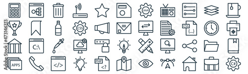 web design and programming thin line icon set such as pack of simple favorite, css, dosage, call, bank, alcohol, graphic de icons for report, presentation, diagram, web design