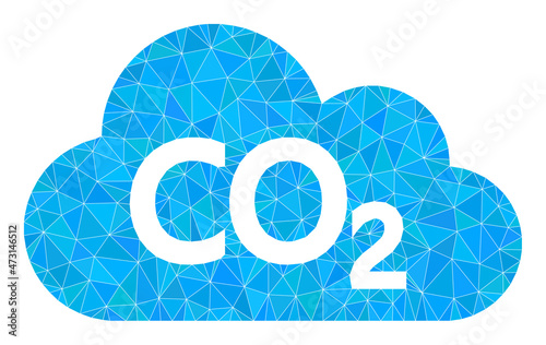 Low-poly carbon dioxide cloud icon illustration is combined of chaotic filled triangles. Triangulated carbon dioxide cloud polygonal 2d vector illustration.