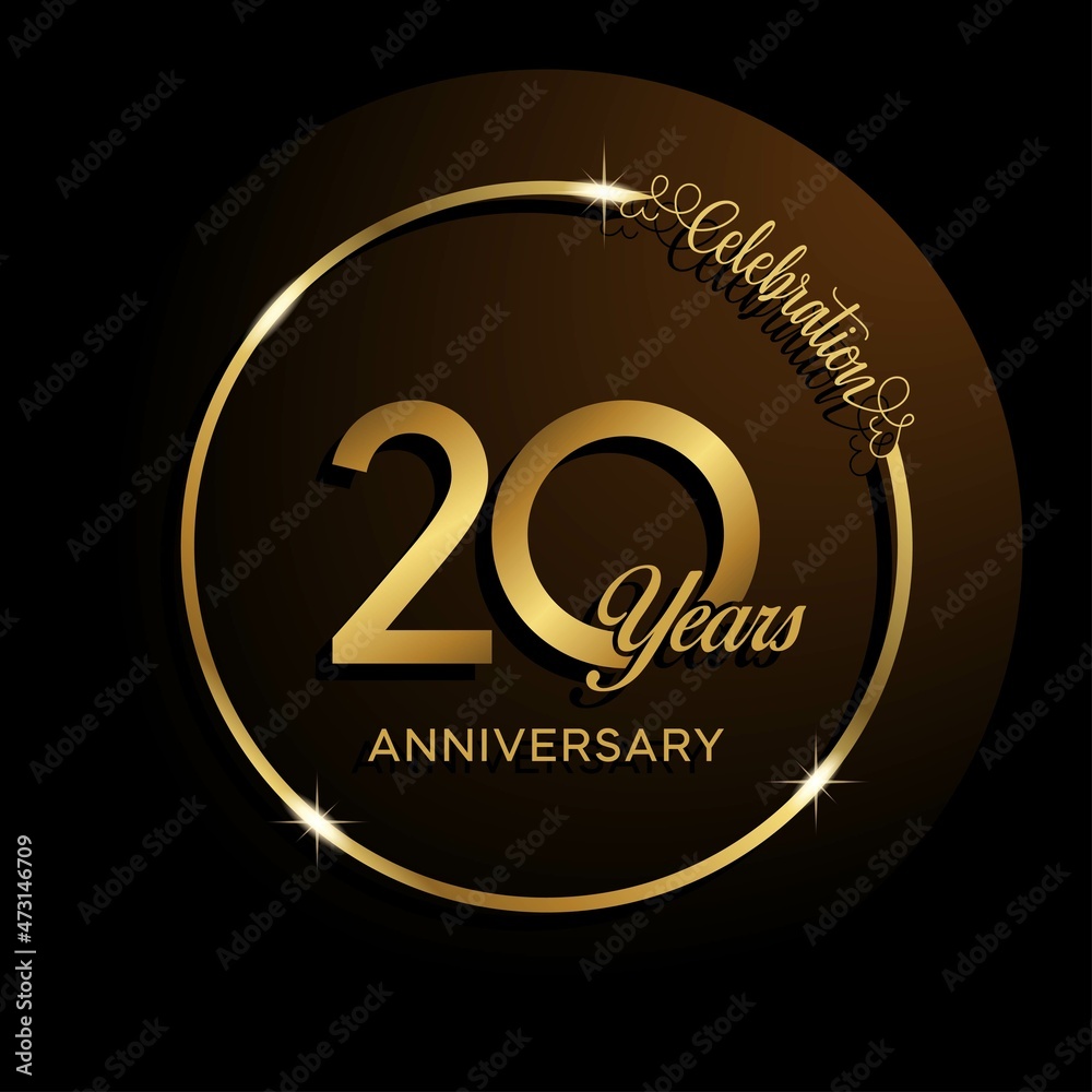 Fototapeta premium 20th anniversary logo. Golden anniversary celebration emblem design for booklet, leaflet, magazine, brochure poster, web, invitation or greeting card. Rings vector illustrations. EPS 10