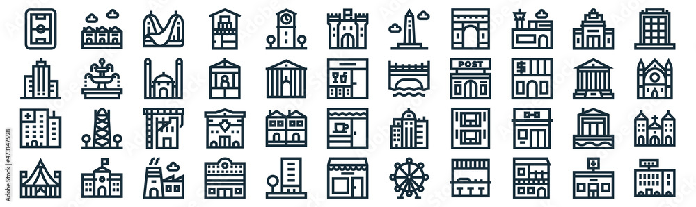 urban building thin line icon set such as pack of simple town hall, kiosk, under construction, school, hospital, mosque, supermarket icons for report, presentation, diagram, web design urban building thin line icon set such as pack of simple town hall, kiosk, under construction, school, hospital, mosque, supermarket icons for report, presentation, diagram, web design