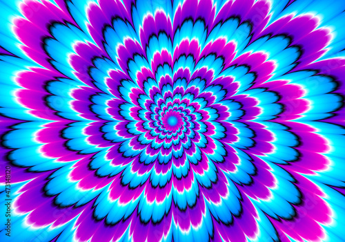 Blue flower blossom. Optical expansion illusion.