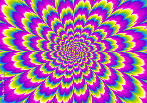 Colorful rainbow flower blossom. Motion illusion.