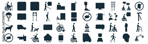 Leinwand Poster disabled people assistance thin line icon set such as pack of simple hospital, c