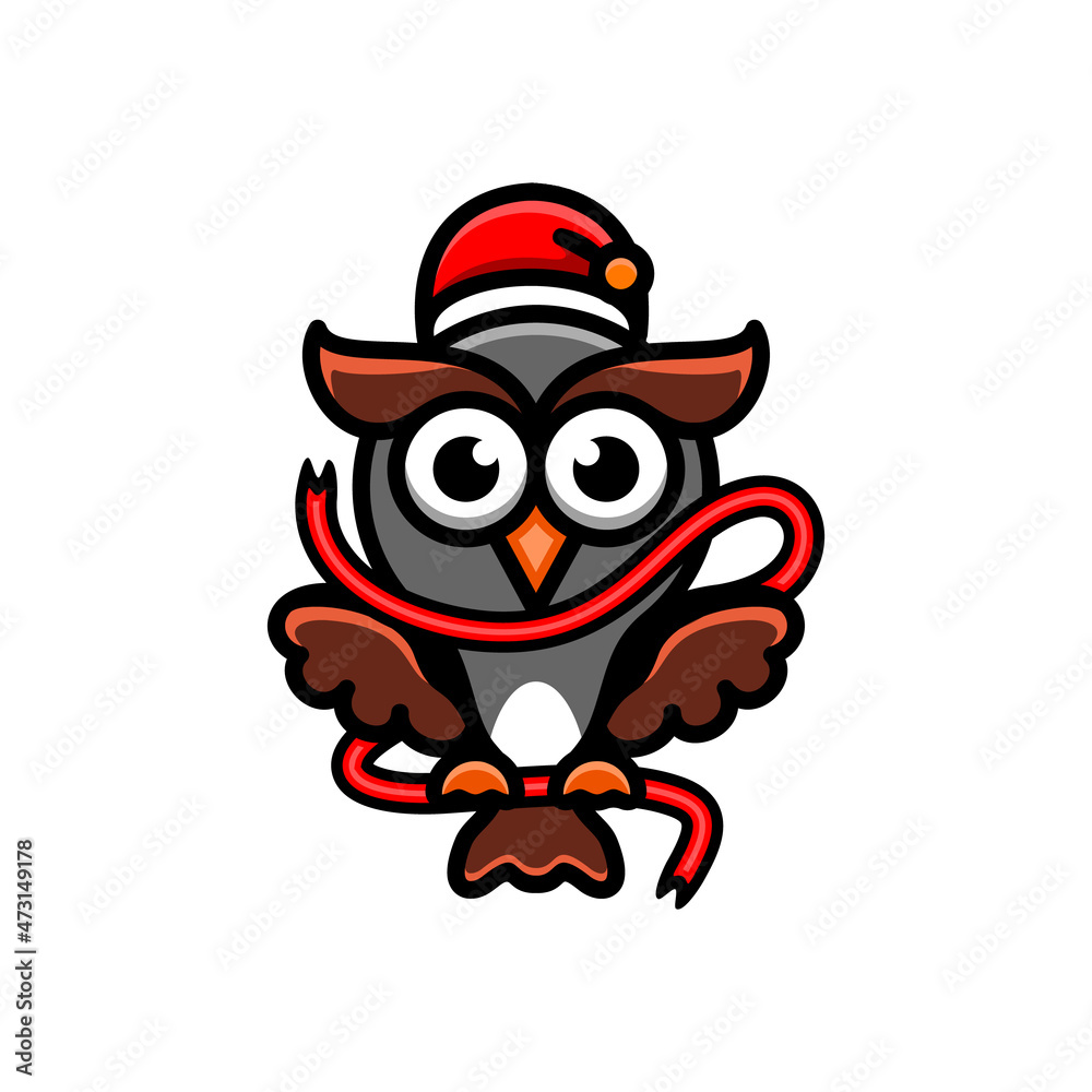 Birds Owl Wear christmas hats and scarf in white background, Cartoon vector logo design template for t shirt ,sticker etc, editable