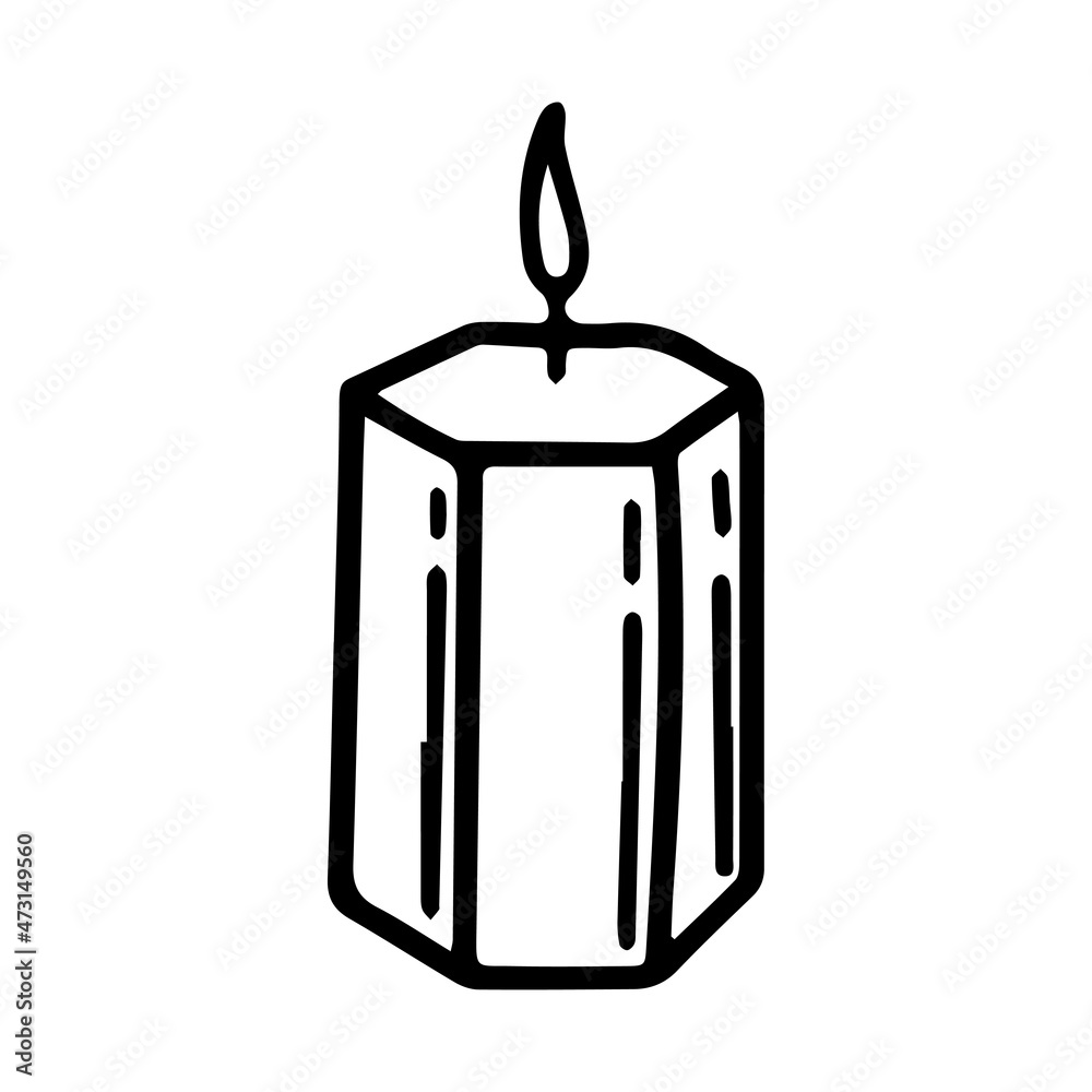 Fototapeta premium Burning wax candle. Hand-drawn vector illustration in doodle style