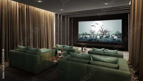 Luxury home theater room.3d rendering