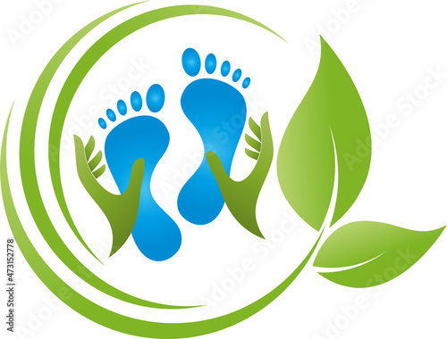 Hände und Füße, Blätter, Fußpflege, Podologie, Massage Logo