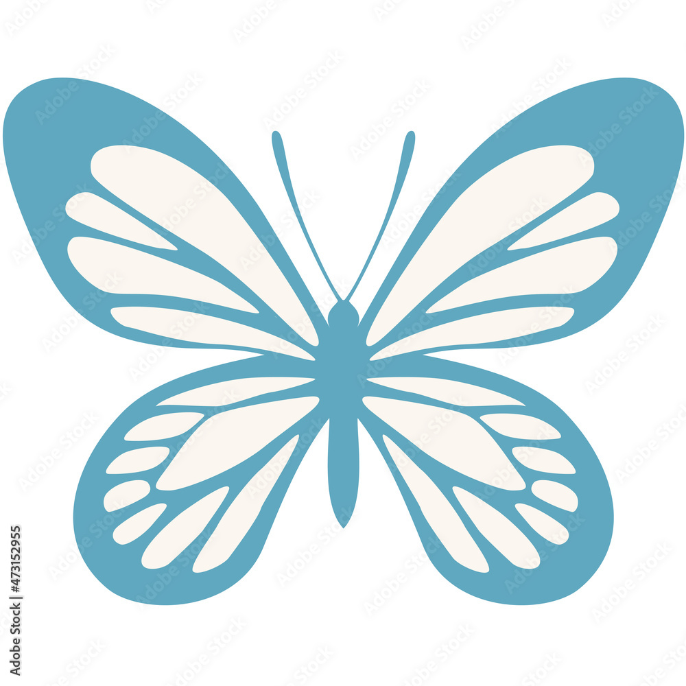 Butterfly silhouette isolated on white. Decorative insect icon. Vector stock illustration.