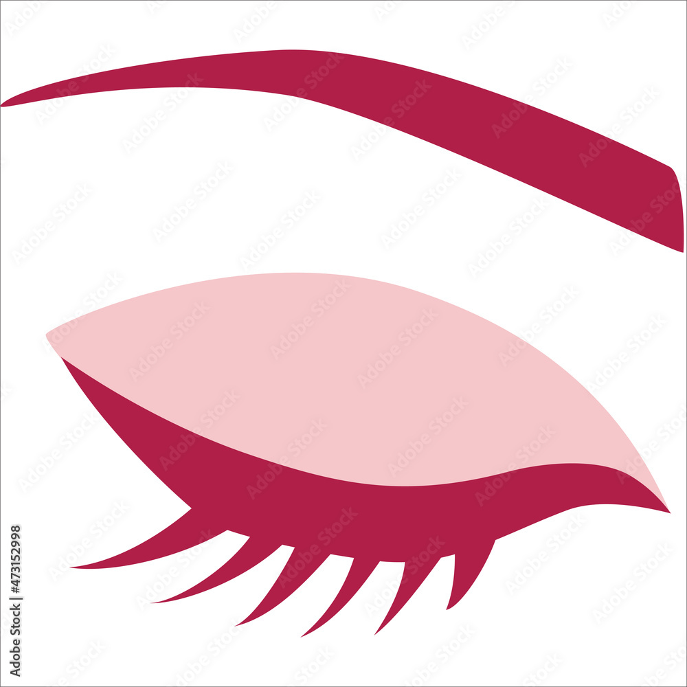 Obraz premium Closed female eye with eyelashes and eyebrow. Eye icon isolated on white. Vector stock illustration.