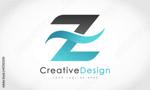Creative Z Letter Blue Wave Logo Design Vector Icon Symbol Illustration.