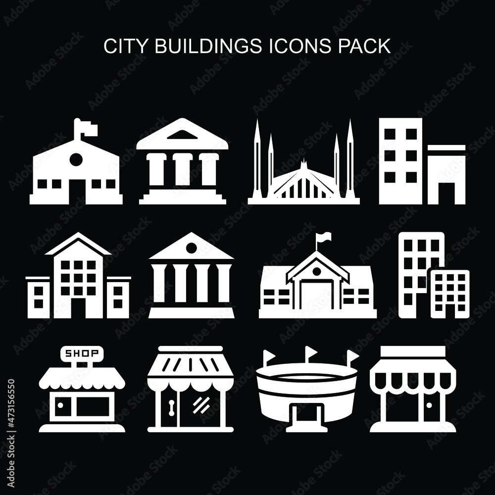 Set of Buildings City Icons Pack