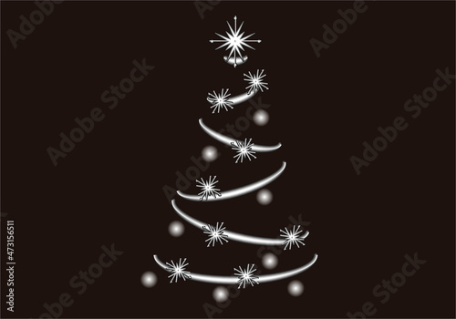 Tarjeta navideña de árbol de navidad blanco en fondo negro.