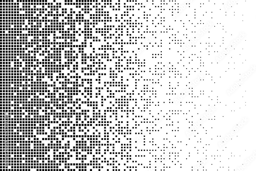 Pixel mosaic. Pixelated pattern, dispersion grayscale background. Business art gradient, square flying. Halftone matrix, blocks falling recent vector texture - obrazy, fototapety, plakaty 