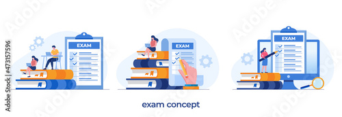 exam concept, examination, test, answer, checklist, flat illustration vector template