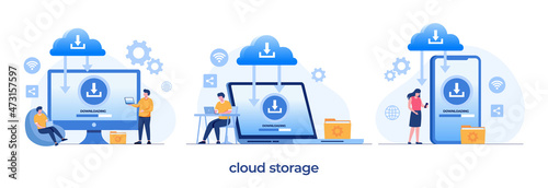 cloud storage, file download, database protection concept, data center, file management, flat illustration vector template photo