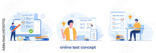 online test and checking answers, examination, test, quiz, flat vector illustration template photo
