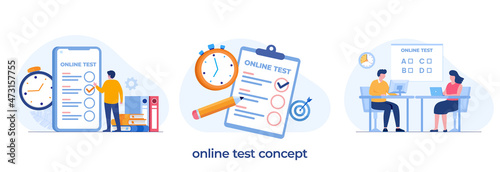 online test and checking answers, examination, test, quiz, flat vector illustration template