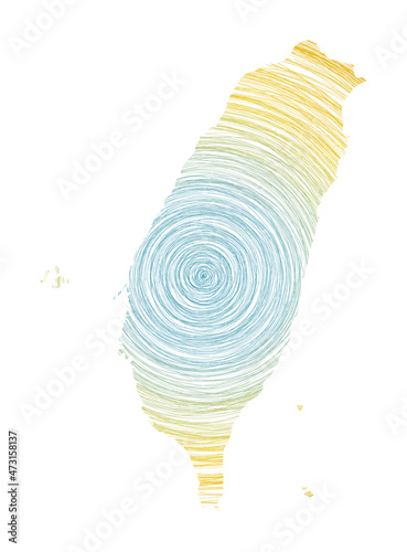 Taiwan map filled with concentric circles. Sketch style circles in shape of the country. Vector Illustration.