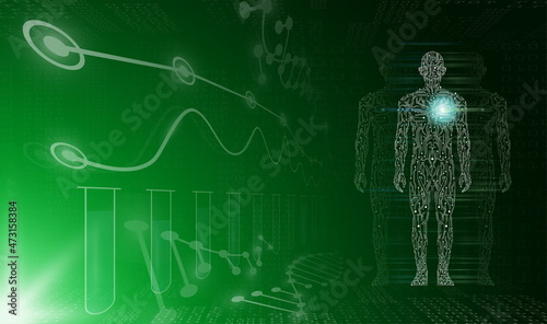 abstract background technology concept in green light,human body heal,technology modern medical science in future and global international medical with tests analysis clone DNA human